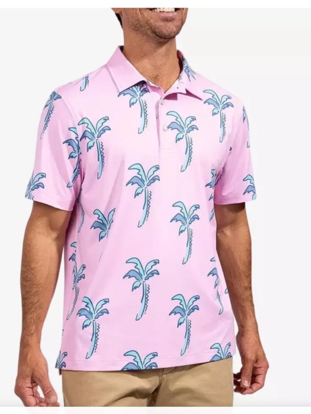 Chubbies Men’s Short Sleeve Golf Polo Size Small Pink Palm Tree Print NWOT